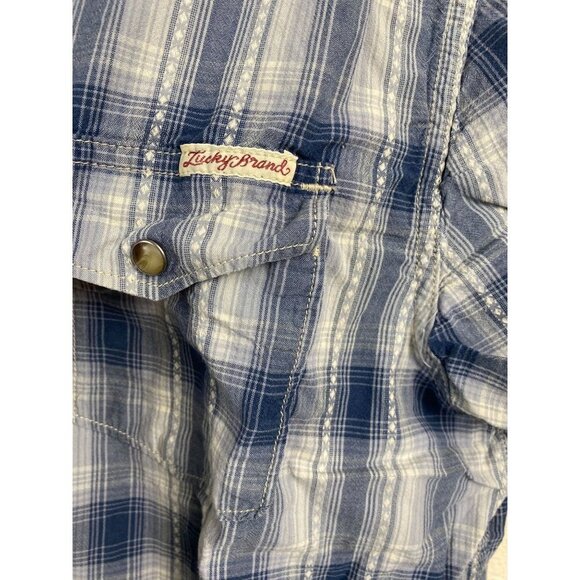 Lucky Brand Mens Shirt size Large Blue Plaid Snap Short Sleeve Cotton Classic - Picture 11 of 13